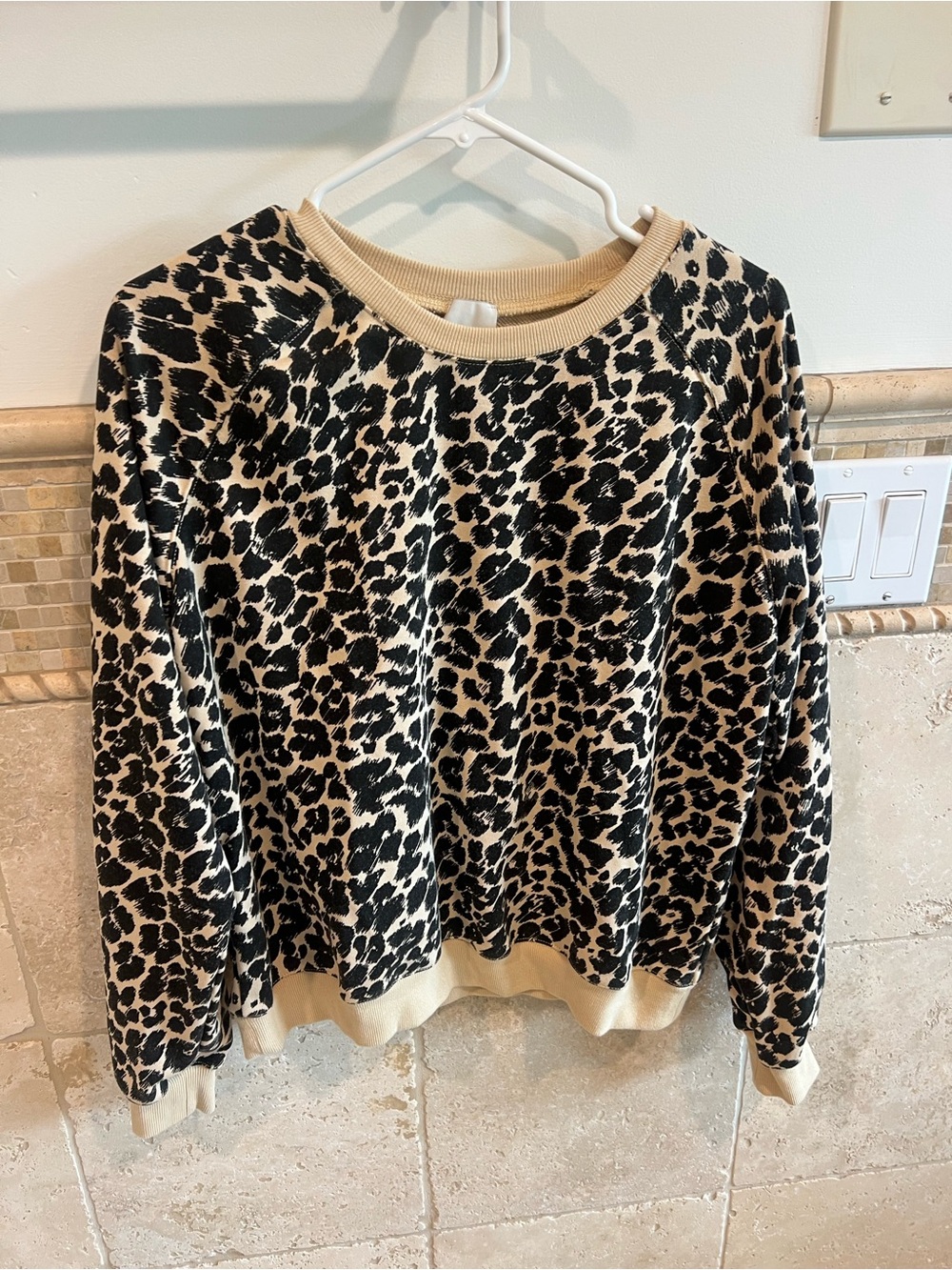 Maeve Leopard-Print Crewneck Sweater in Black and Cream